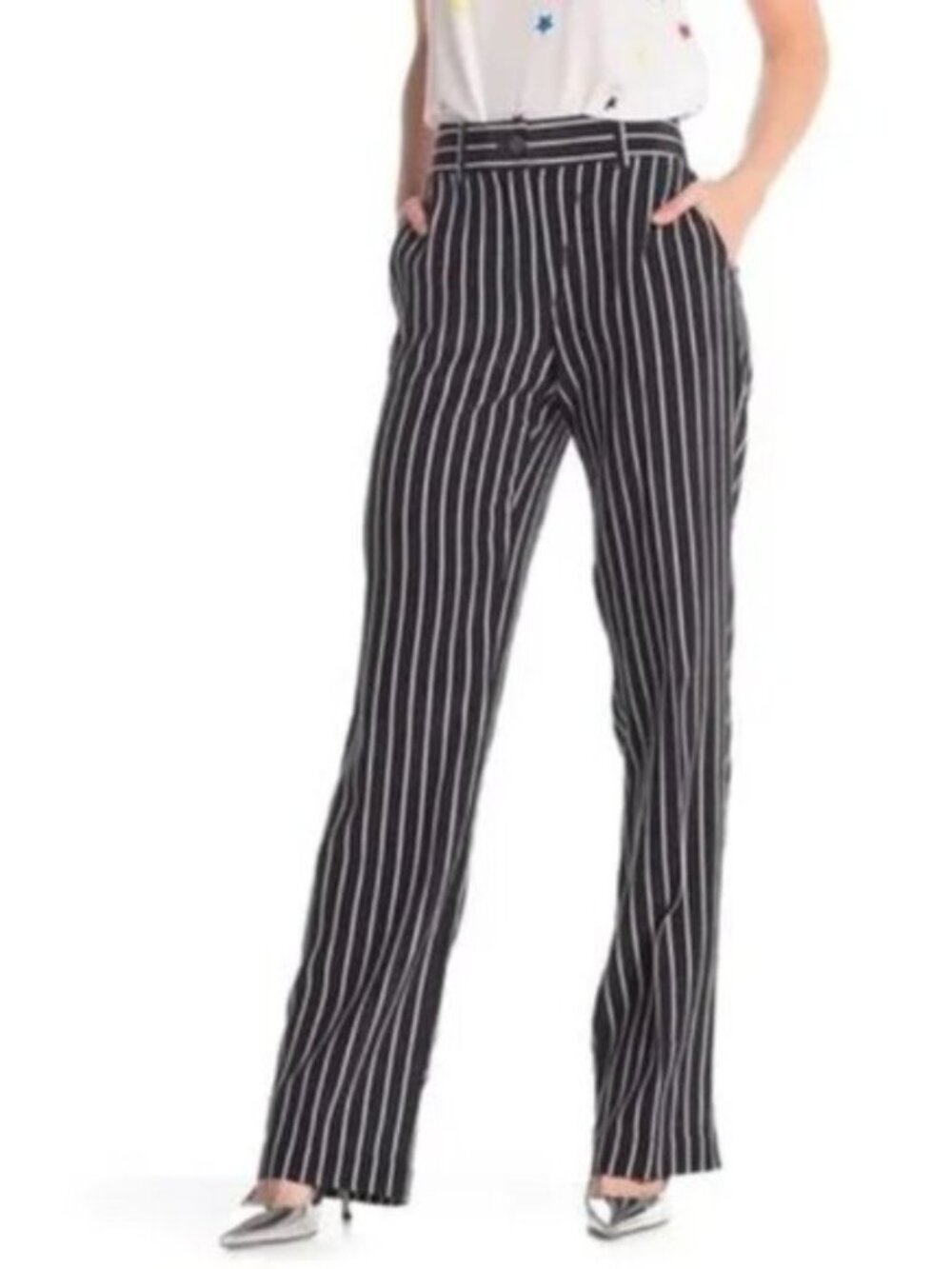 Equipment Femme Lita Black & White Striped Silk Trousers